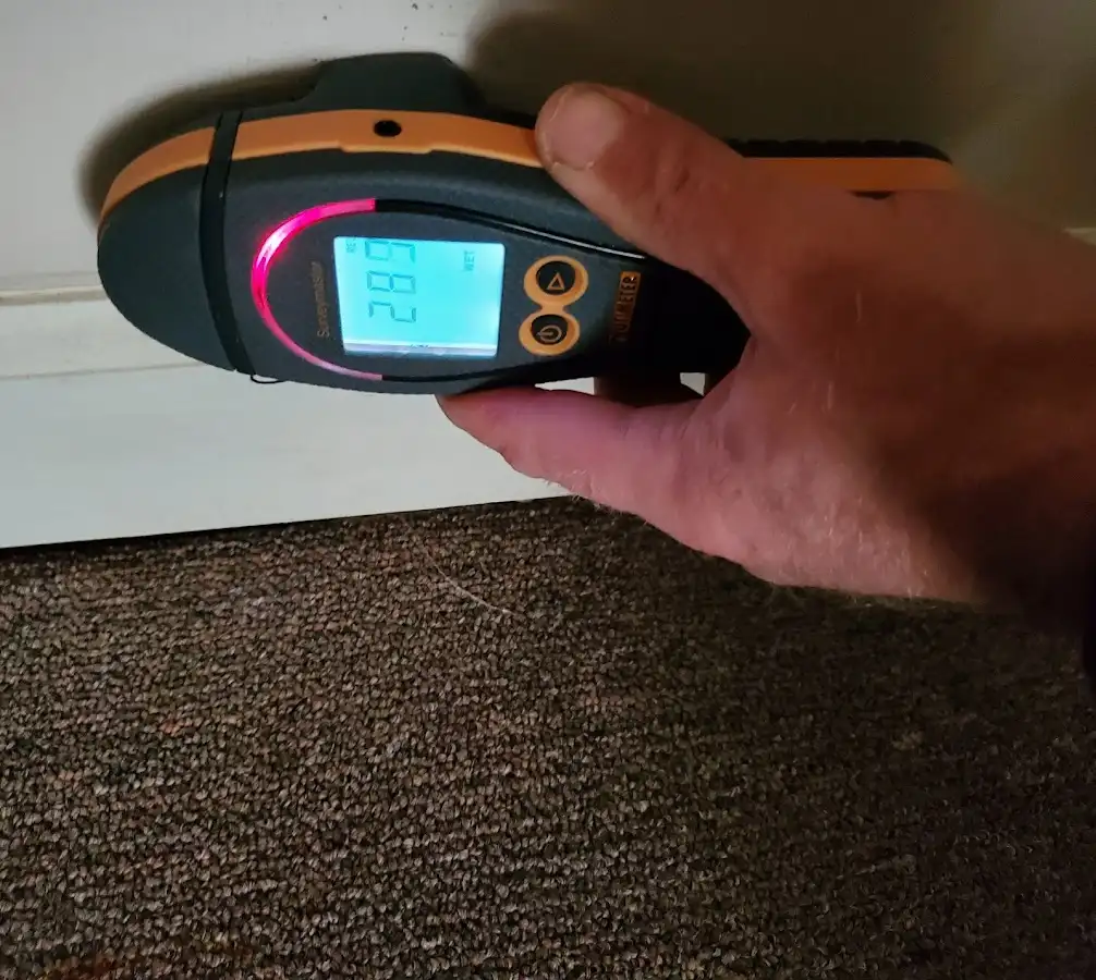 Moisture detection at baseboard during Storm Damage Restoration in Lake Shore